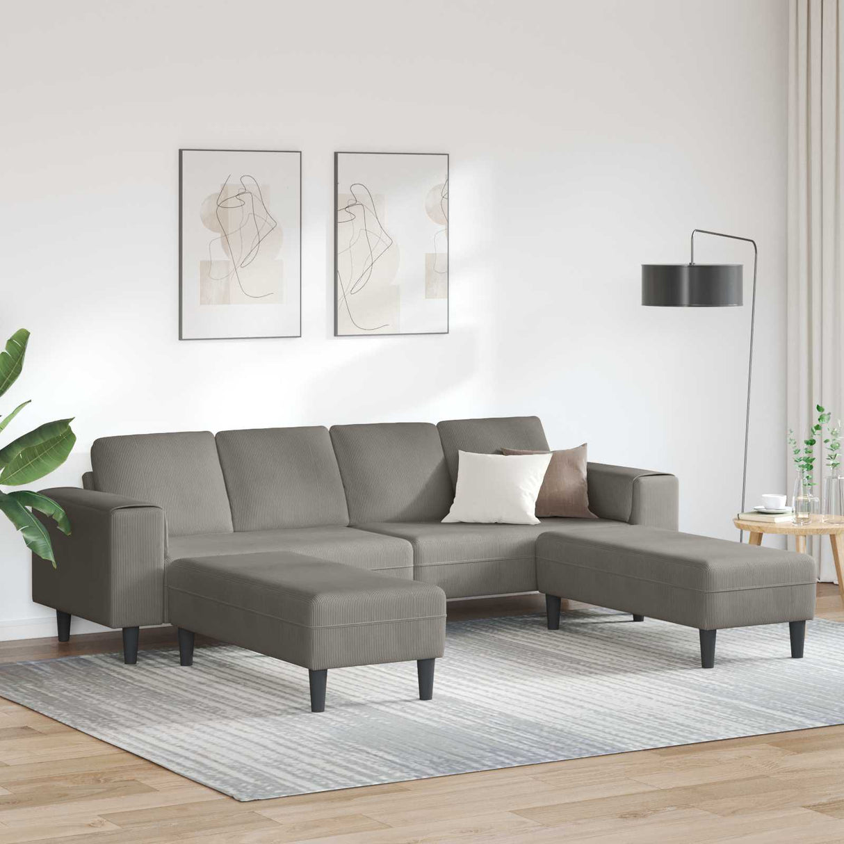 vidaXL Banque avec coussins de lumière 250 x 77 x 76 cm Tissu en velours côtelé