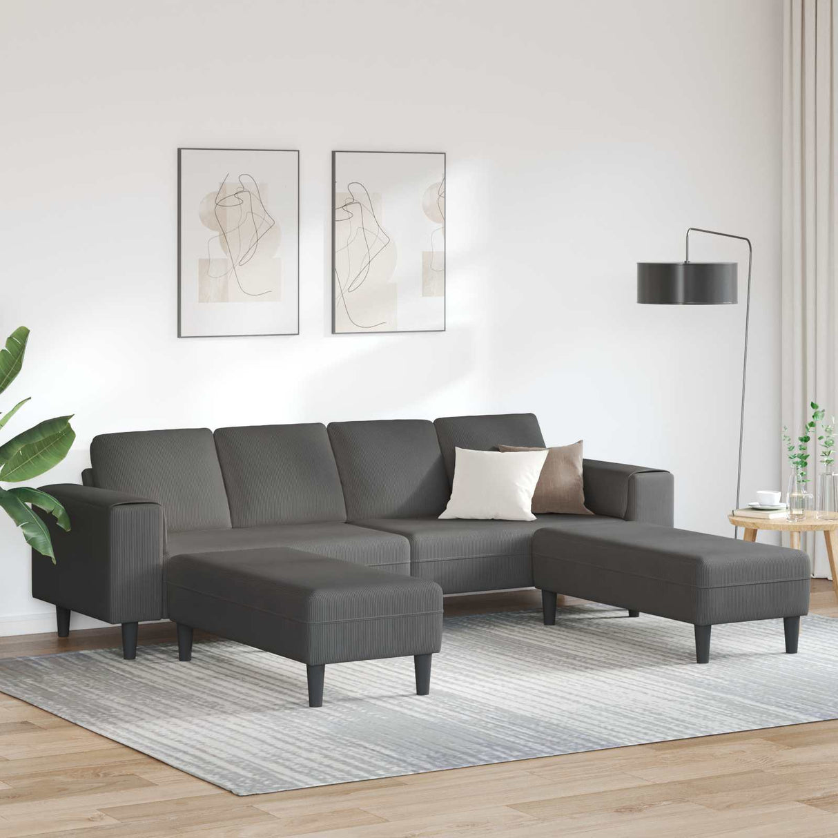 vidaXL Banque avec coussins de lumière 250 x 77 x 76 cm Tissu en velours côtelé