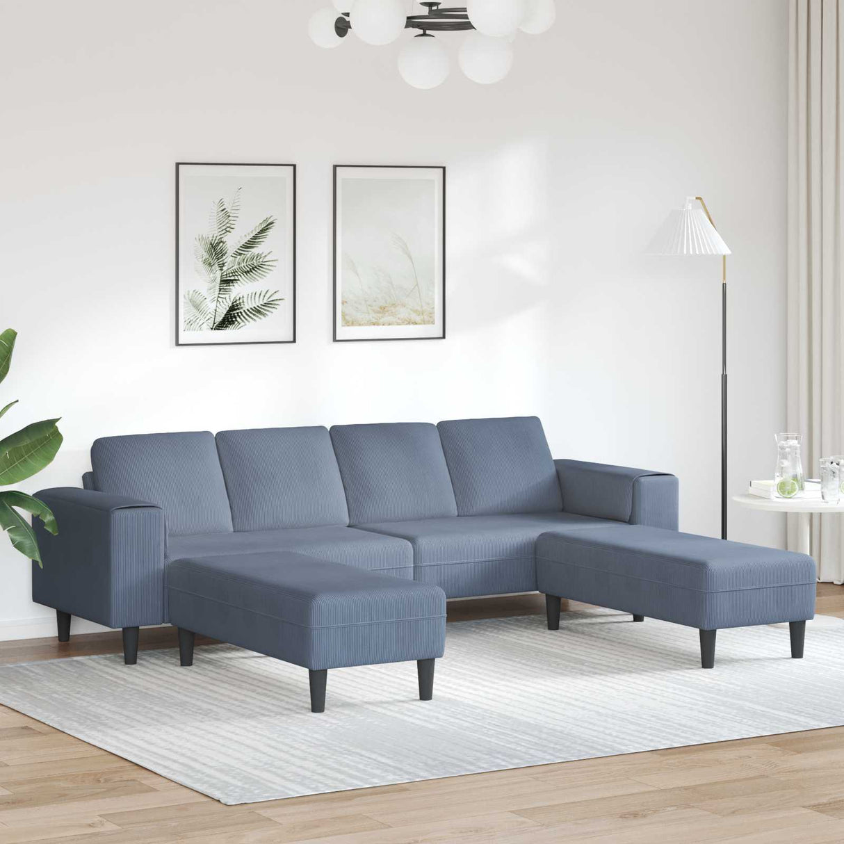 vidaXL Banque avec coussins de lumière 250 x 77 x 76 cm Tissu en velours côtelé