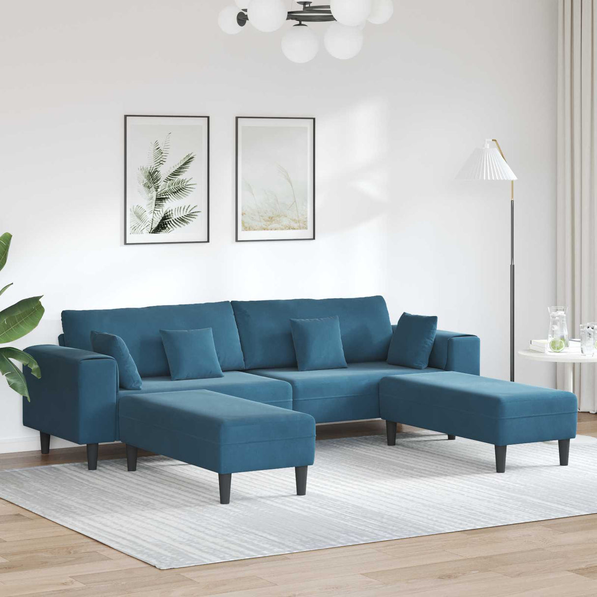 vidaXL Bank met kussen Blauw 250 x 77 x 76 cm Fluweel