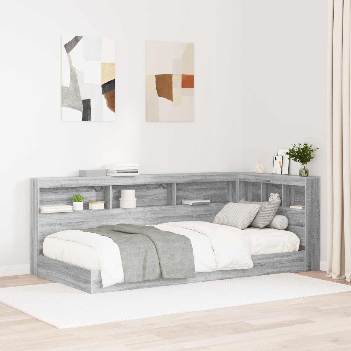 vidaXL Opberghoofdbord met plank Zwart Eiken 80 cm Bewerkt hout