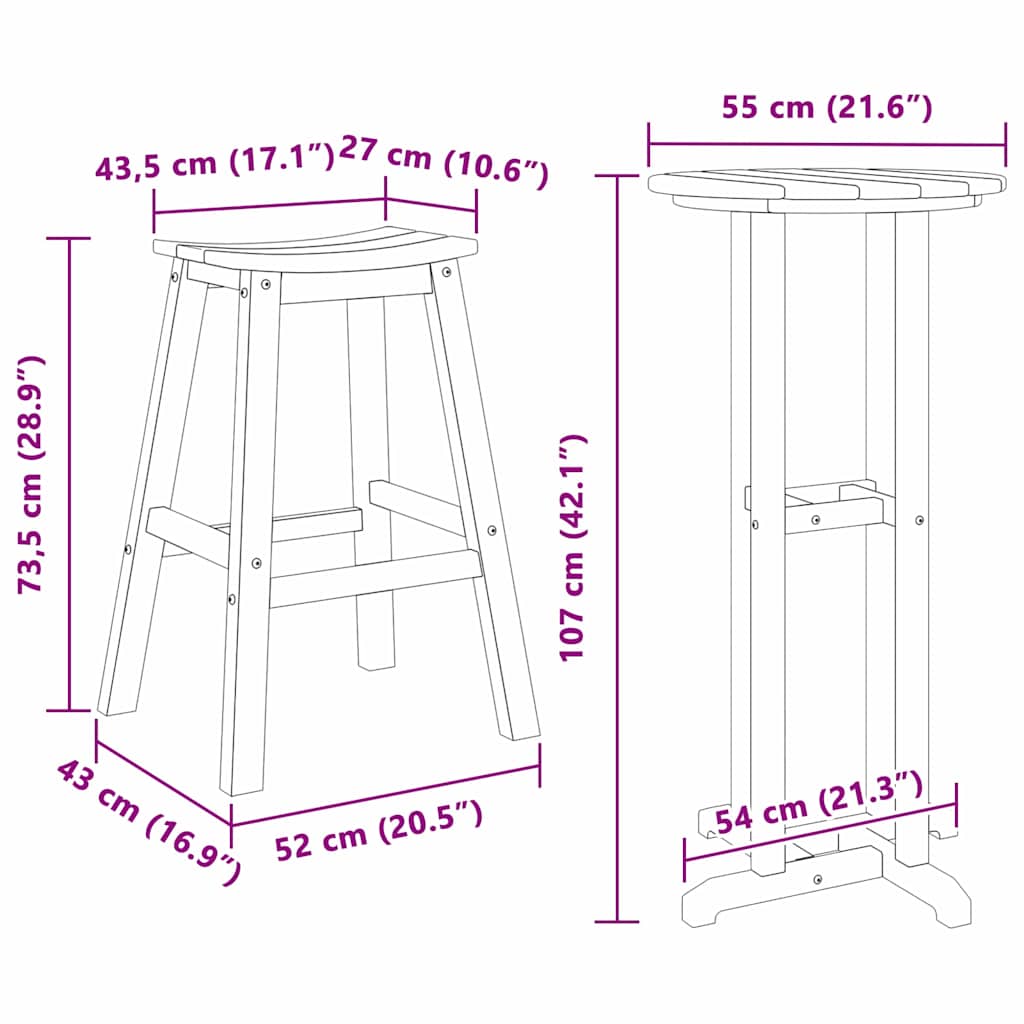 vidaXL Garden Bar Set 3 Pieces White HDPE