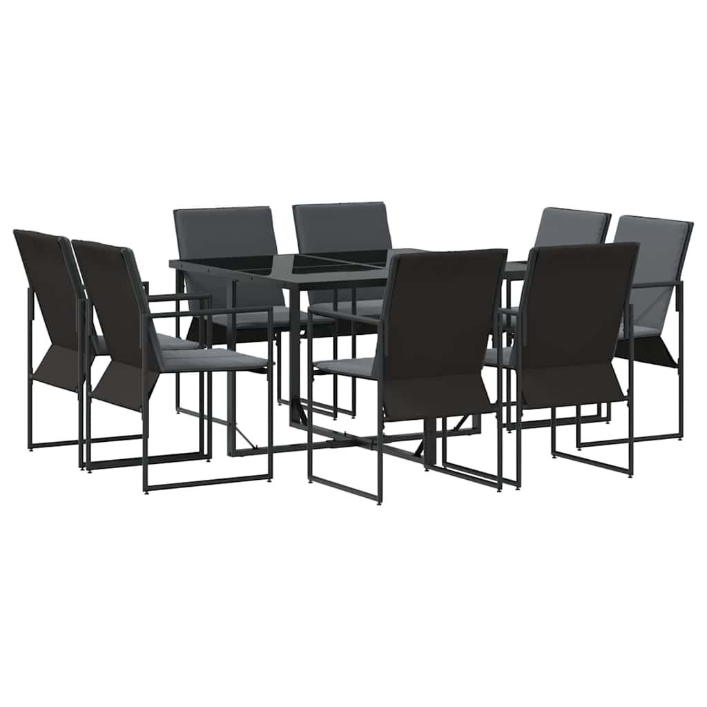 vidaXL Tuin Eettafel Set 9 pcs Zwart Staal