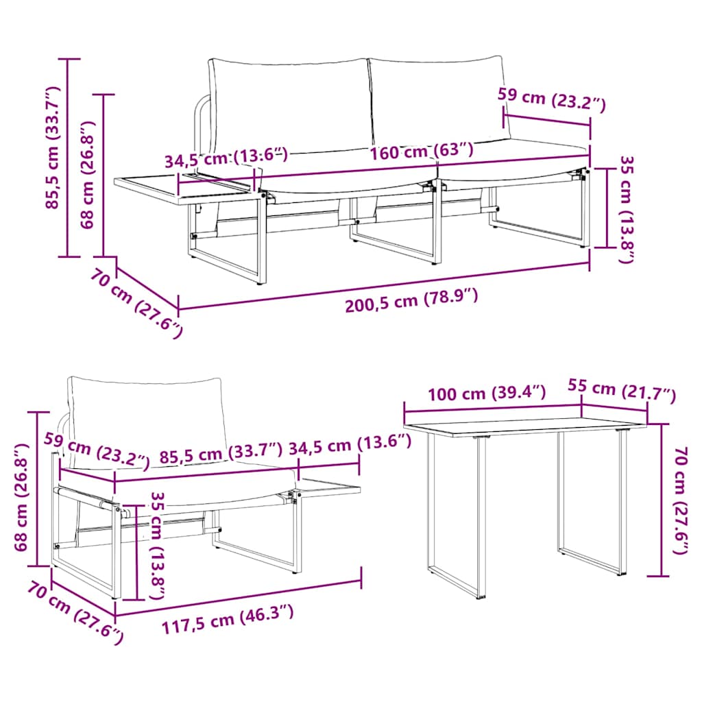 vidaXL Garden Dining Set 3 pcs Anthracite Steel