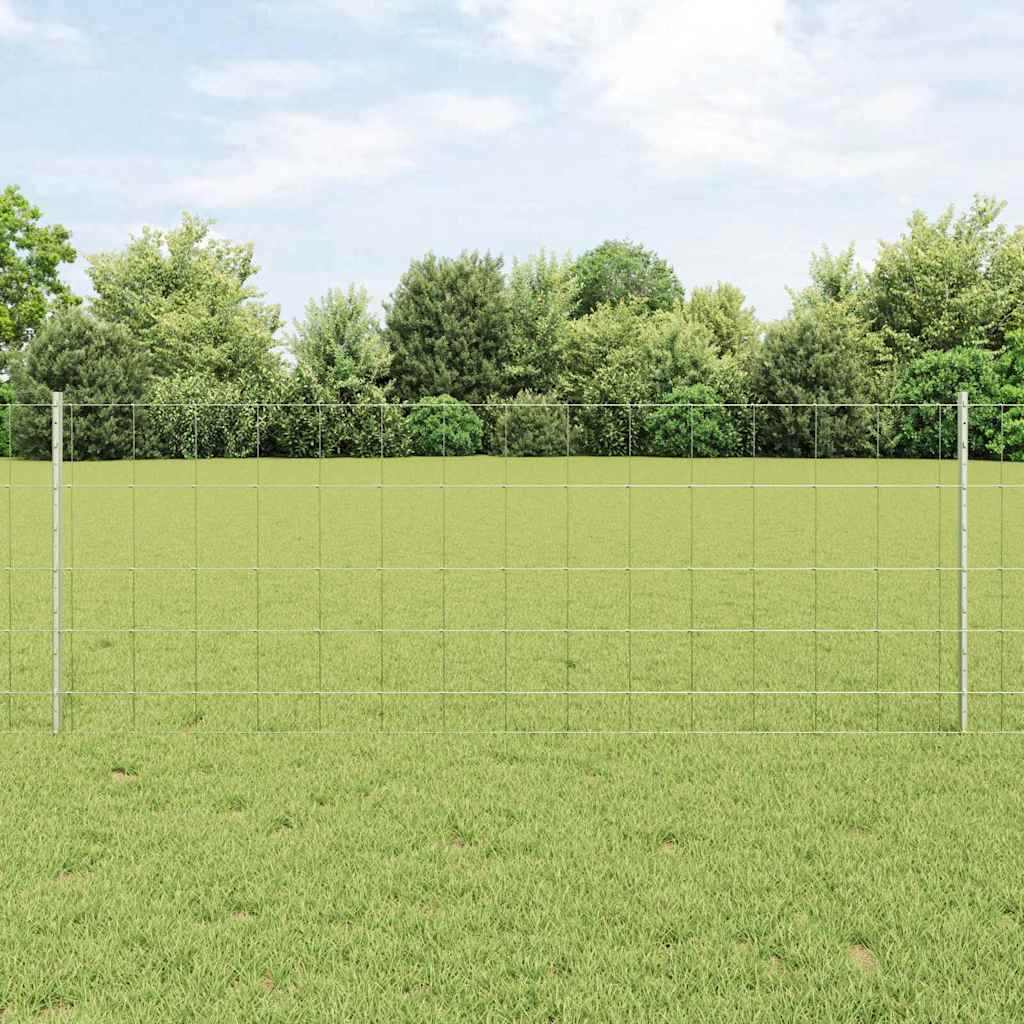 vidaXL Fence with Post Silver-coloured