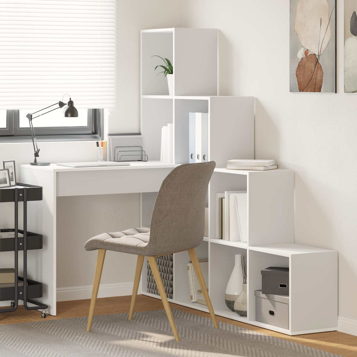 vidaXL Hoekbureau met plank Wit 101,5 x 149,5 x 149,5 cm Bewerkt hout