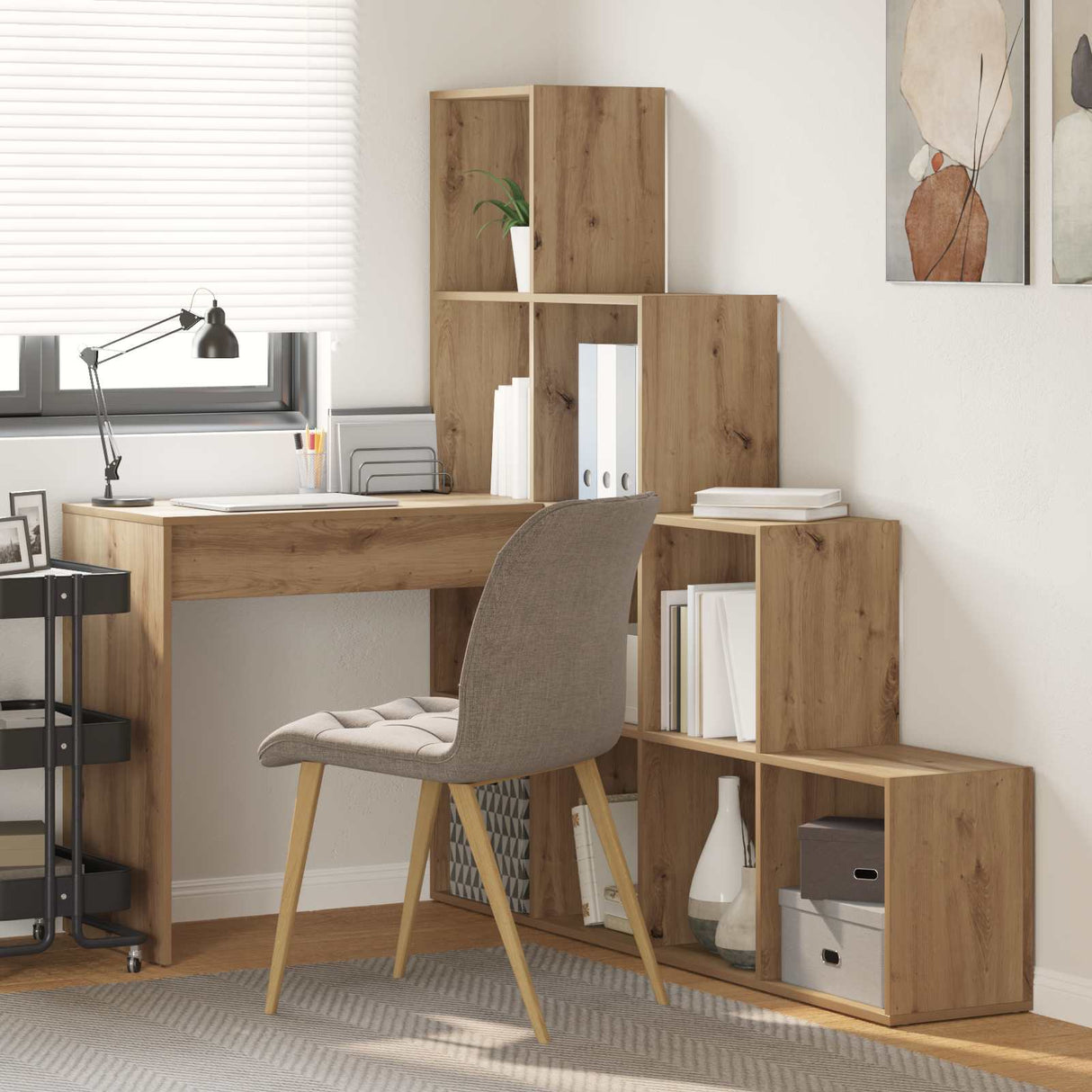 vidaXL Hoekbureau met plank Wit 101,5 x 149,5 x 149,5 cm Bewerkt hout