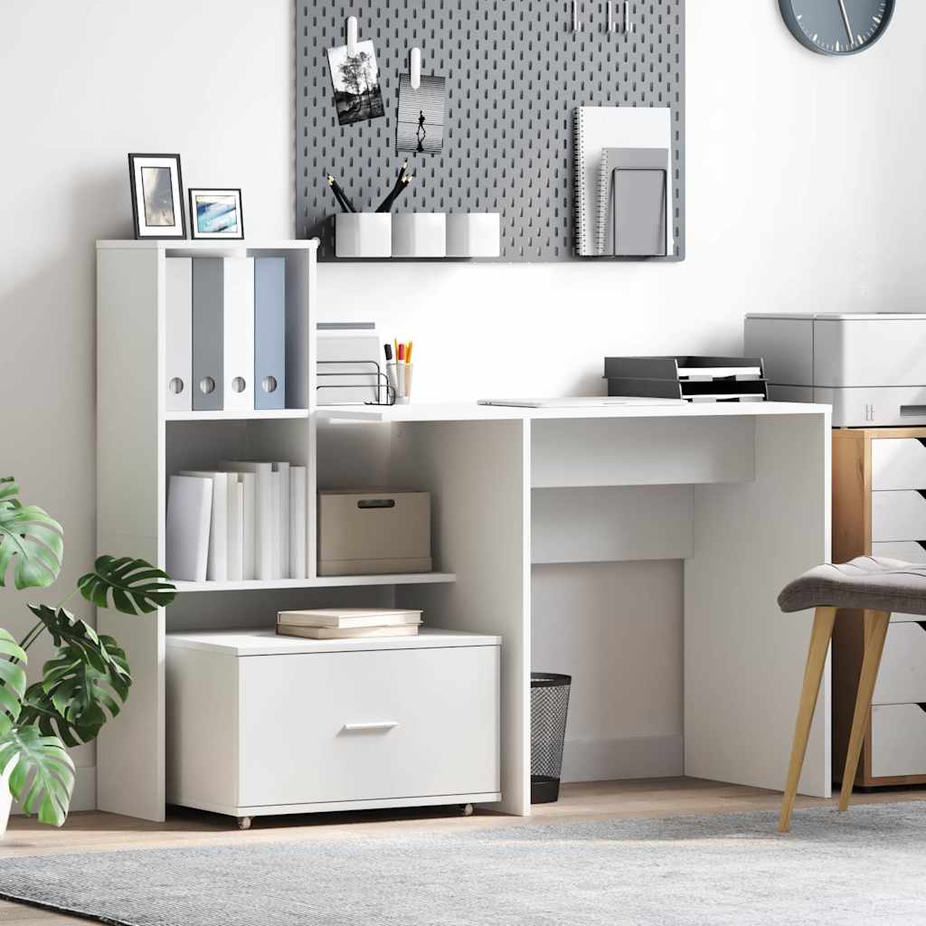 vidaXL Bureau met lade Wit 131,5 x 50 x 106,5 cm Bewerkt hout