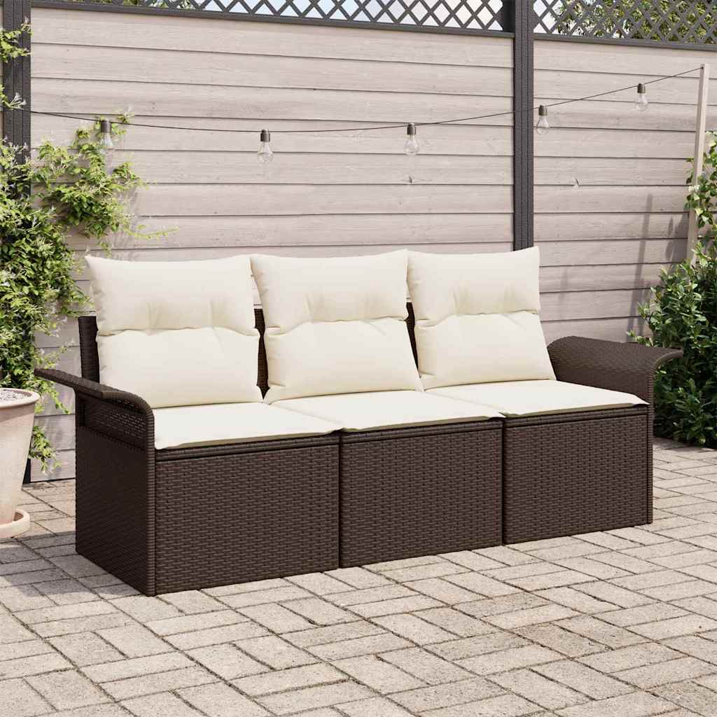 vidaXL Bankstel met kussen 3 pcs Zwart poly rattan