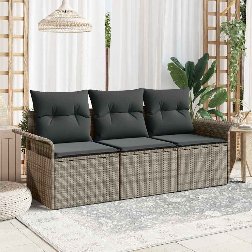 vidaXL Bankstel met kussen 3 pcs Zwart poly rattan