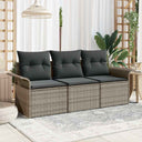 vidaXL Bankstel met kussen 3 pcs Zwart poly rattan