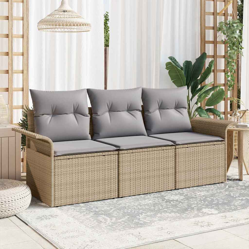 vidaXL Bankstel met kussen 3 pcs Zwart poly rattan