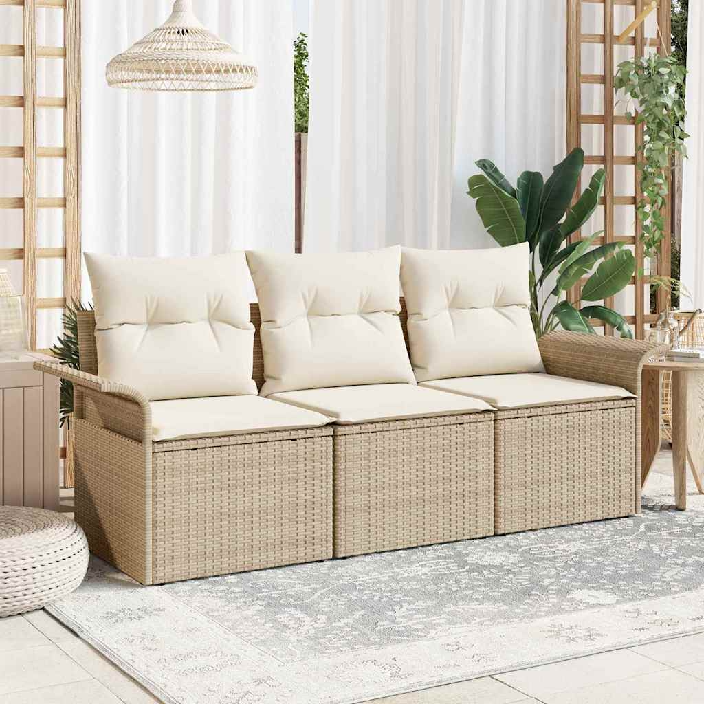 vidaXL Bankstel met kussen 3 pcs Zwart poly rattan
