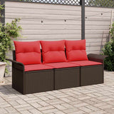 vidaXL Bankstel met kussen 3 pcs Bruin en Rood poly rattan