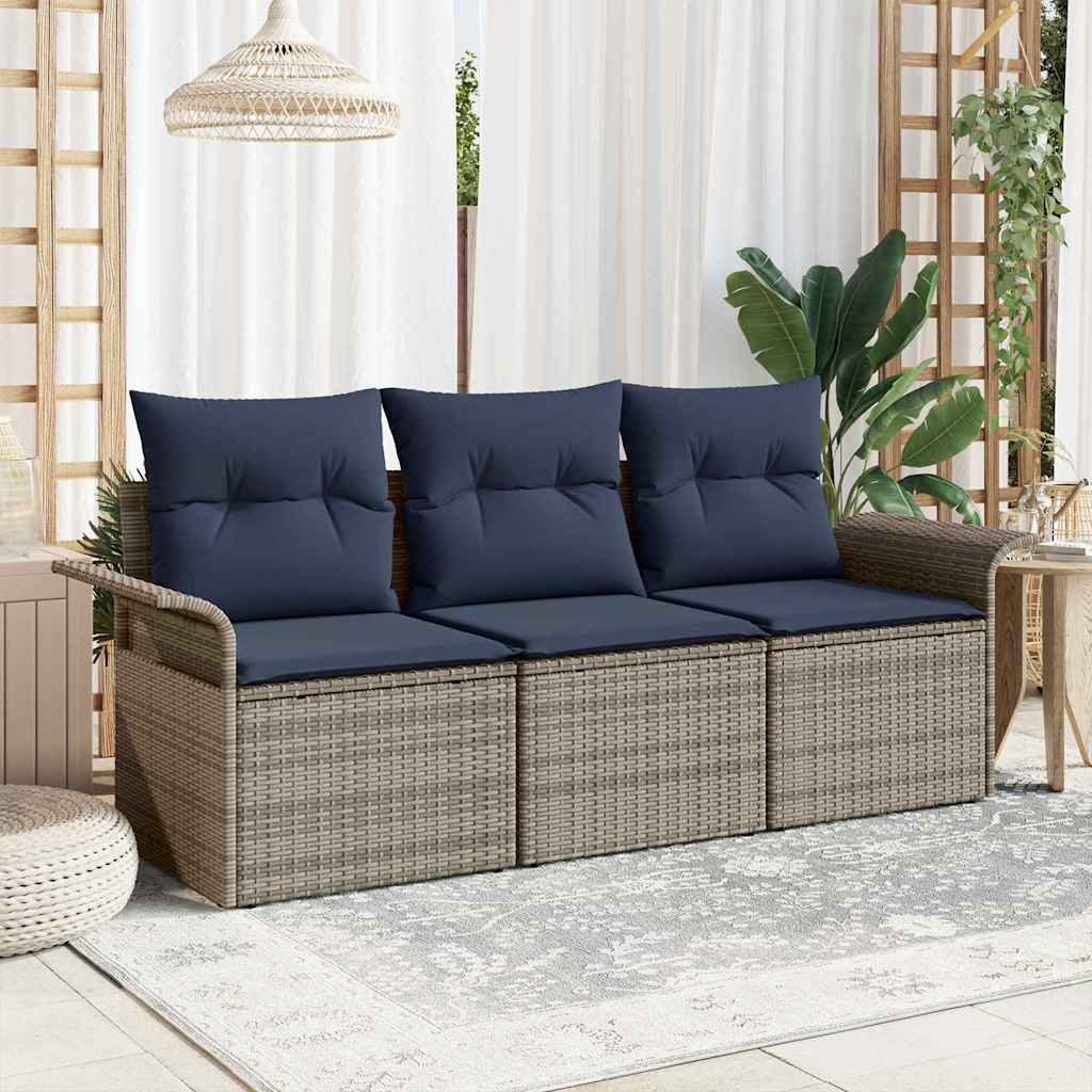 vidaXL Bankstel met kussen 3 pcs Bruin en Rood poly rattan