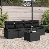 vidaXL Bankstel met kussen 5 pcs Zwart poly rattan