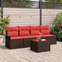 vidaXL Bankstel met kussen 5 pcs Bruin poly rattan