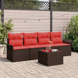 vidaXL Bankstel met kussen 5 pcs Bruin poly rattan