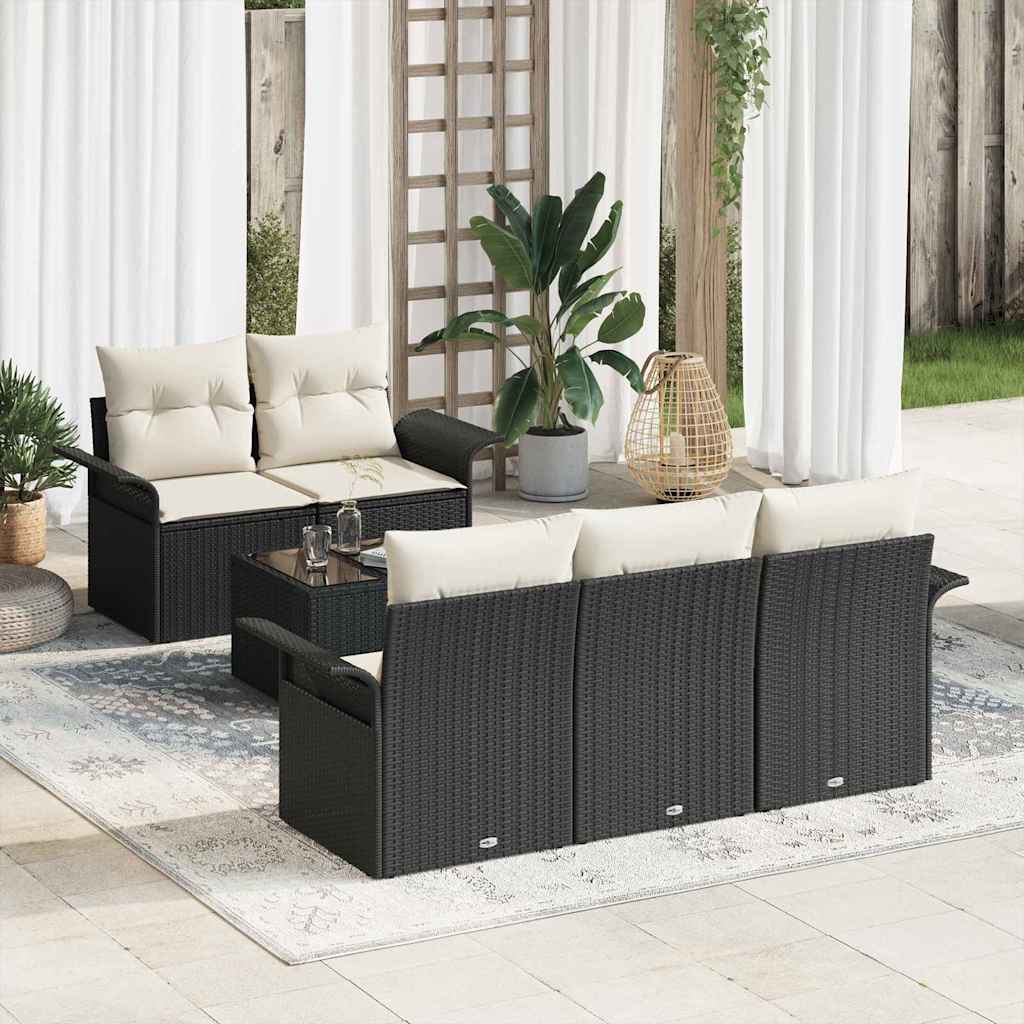 vidaXL Bankstel met kussen 6 pcs Zwart poly rattan