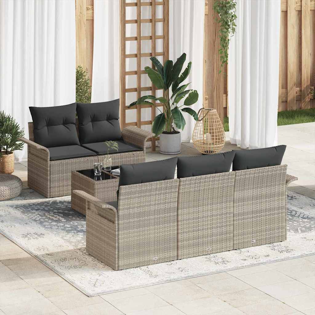 vidaXL Bankstel met kussen 6 pcs Zwart poly rattan