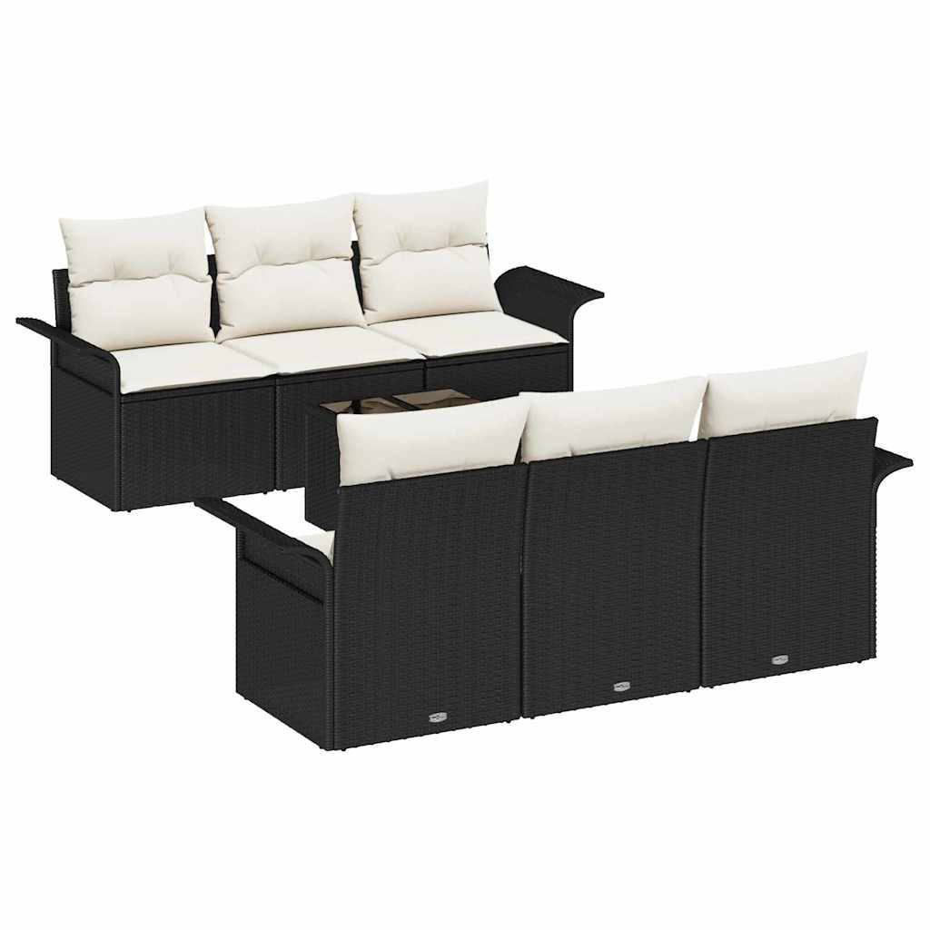 vidaXL Tuinbank Set met kussen 7 pcs Zwart poly rattan