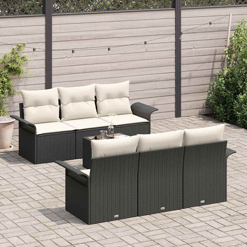 vidaXL Tuinbank Set met kussen 7 pcs Zwart poly rattan