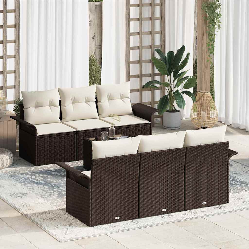 vidaXL Tuinbank Set met kussen 7 pcs Zwart poly rattan