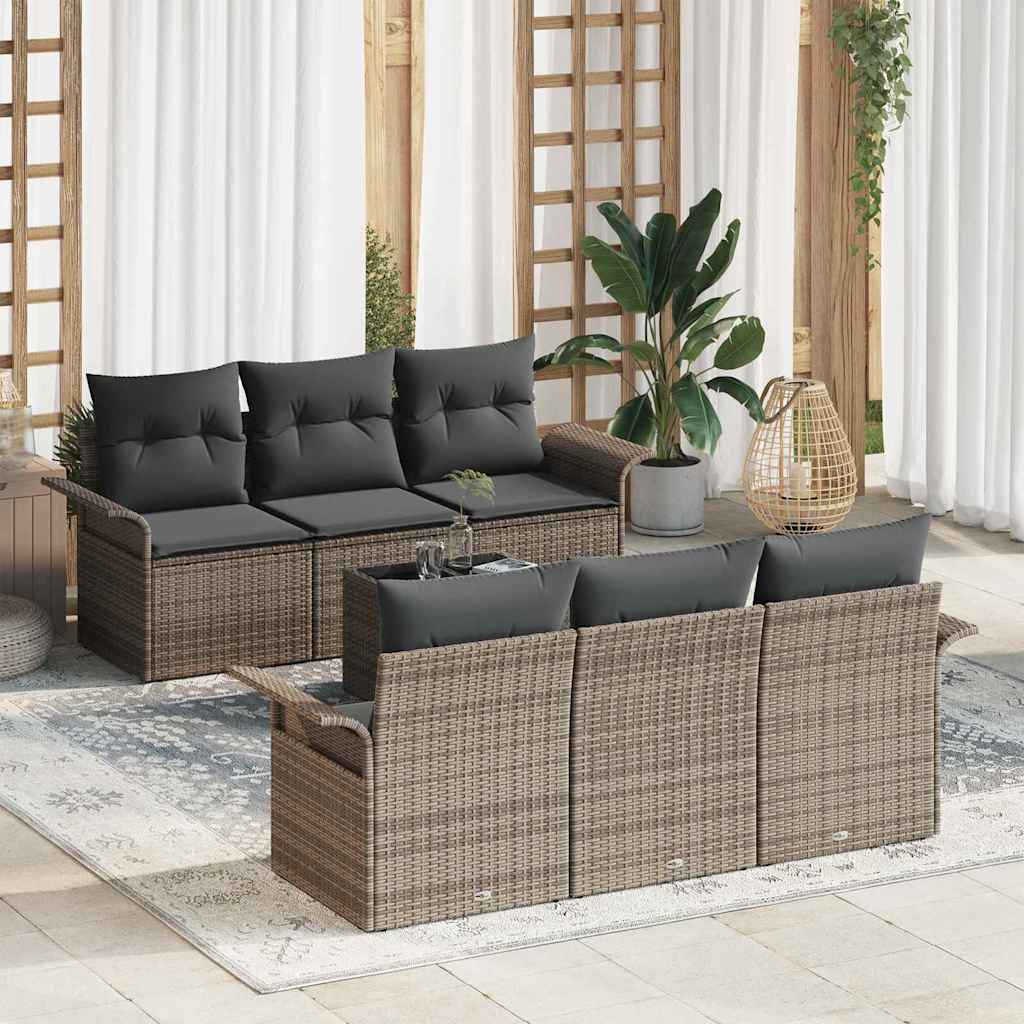 vidaXL Tuinbank Set met kussen 7 pcs Zwart poly rattan