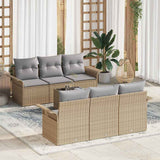 vidaXL Tuinbank Set met kussen 7 pcs Zwart poly rattan
