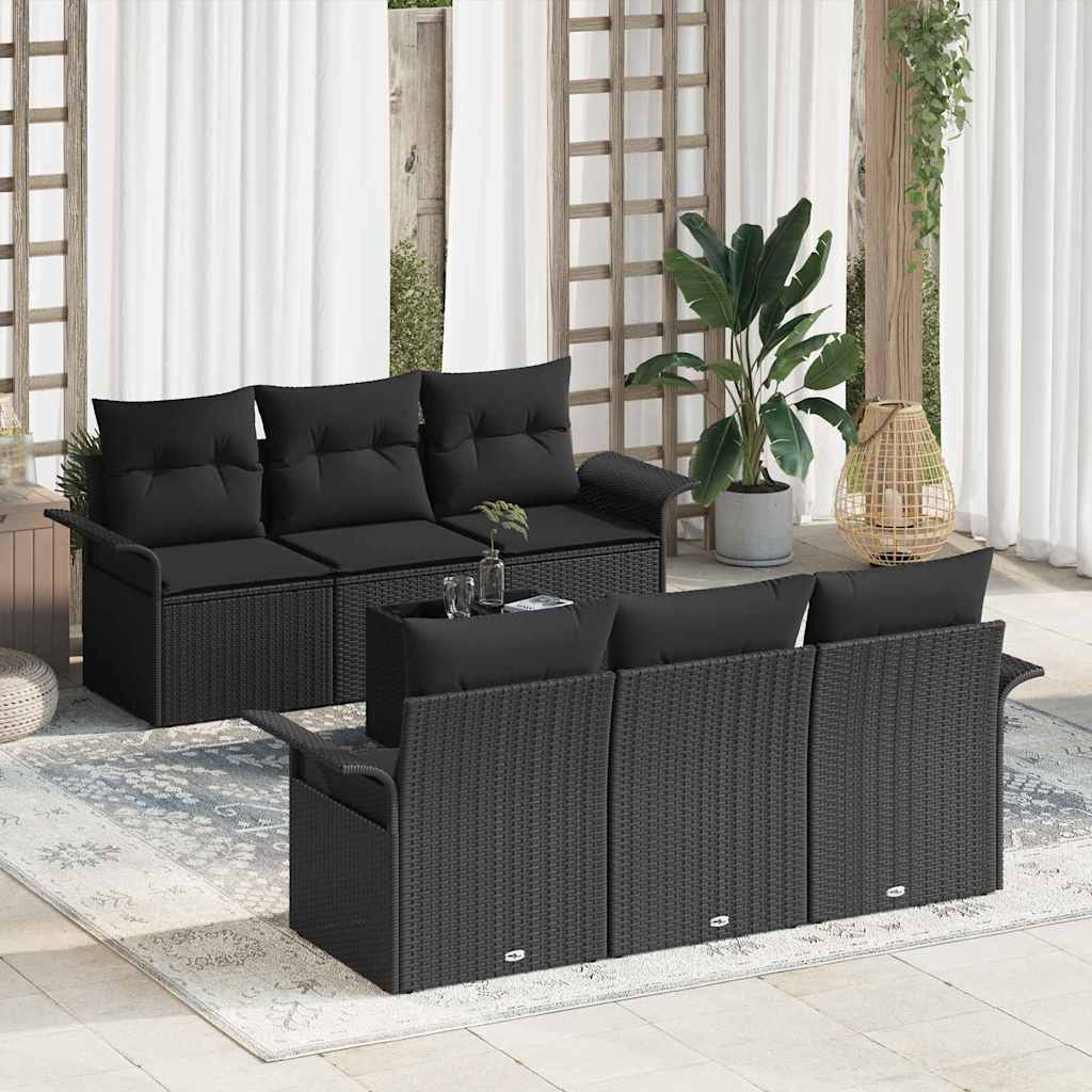 vidaXL Tuinbank Set met kussen 7 pcs Zwart poly rattan