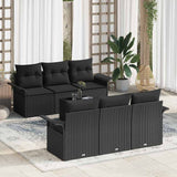 vidaXL Tuinbank Set met kussen 7 pcs Zwart poly rattan
