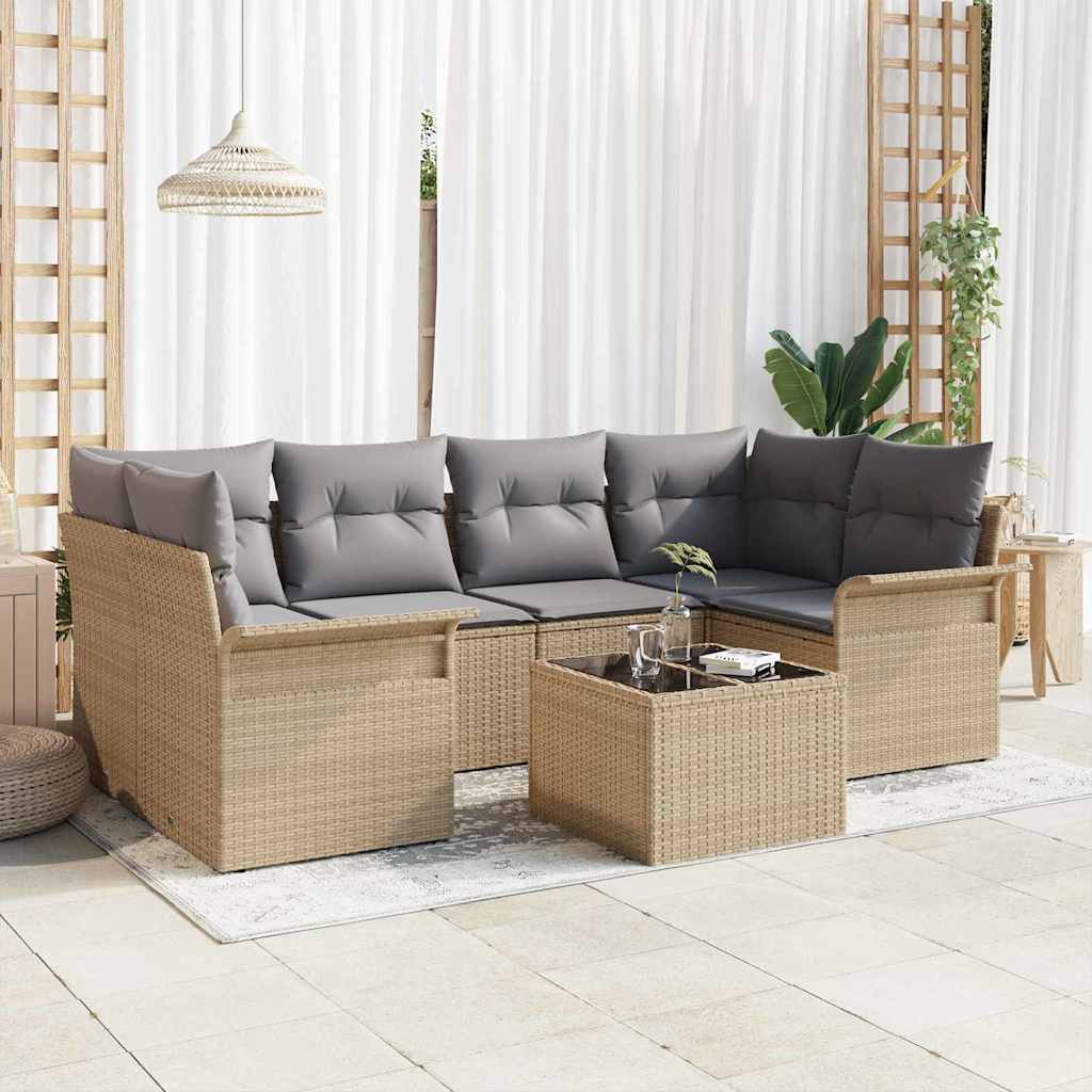 vidaXL Tuinbank Set met kussen 7 pcs Zwart poly rattan