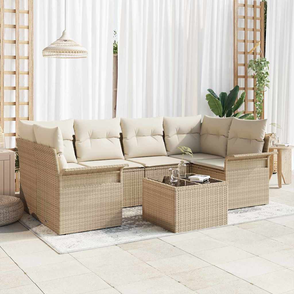 vidaXL Tuinbank Set met kussen 7 pcs Zwart poly rattan
