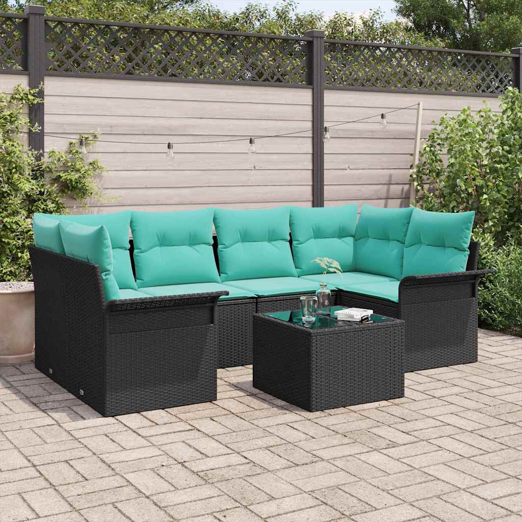 vidaXL Tuinbank Set met kussen 7 pcs Bruin poly rattan