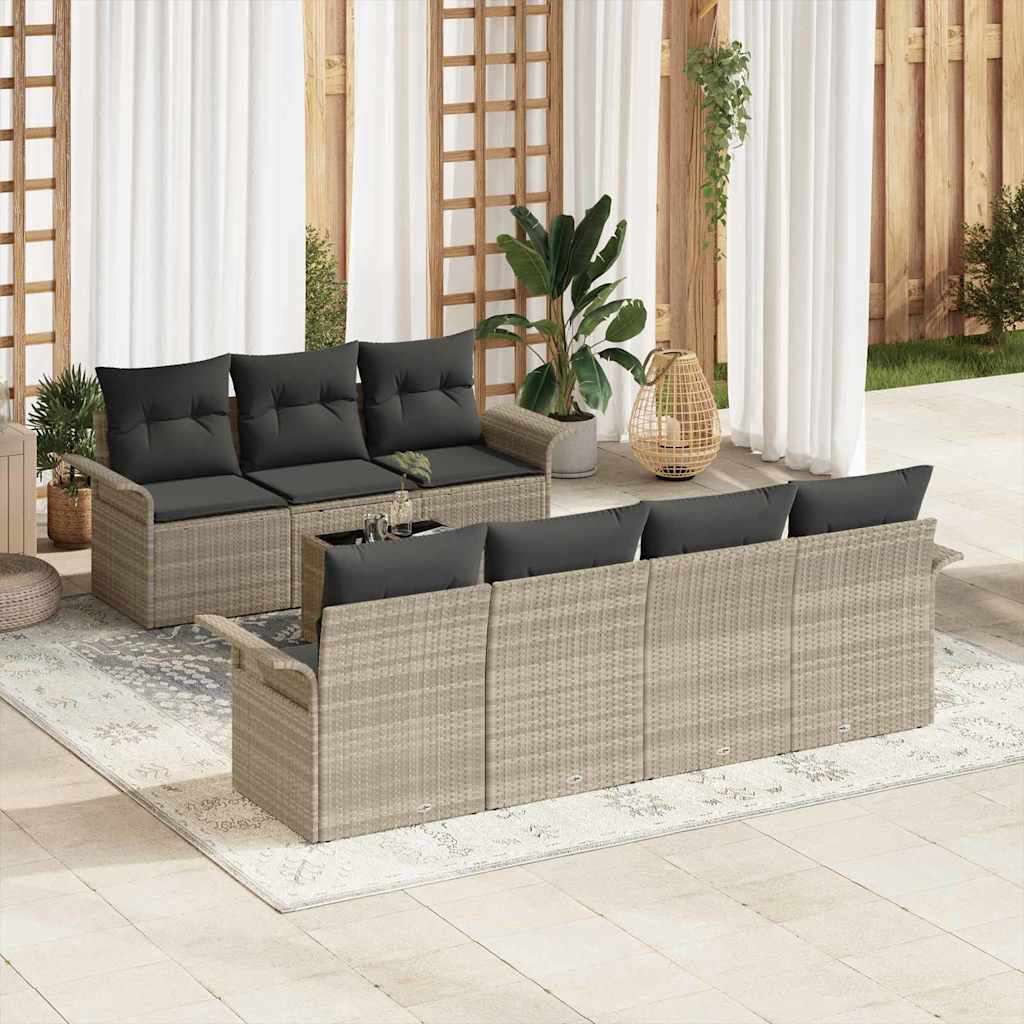 vidaXL Tuinbank Set met kussen 8 pcs Zwart poly rattan