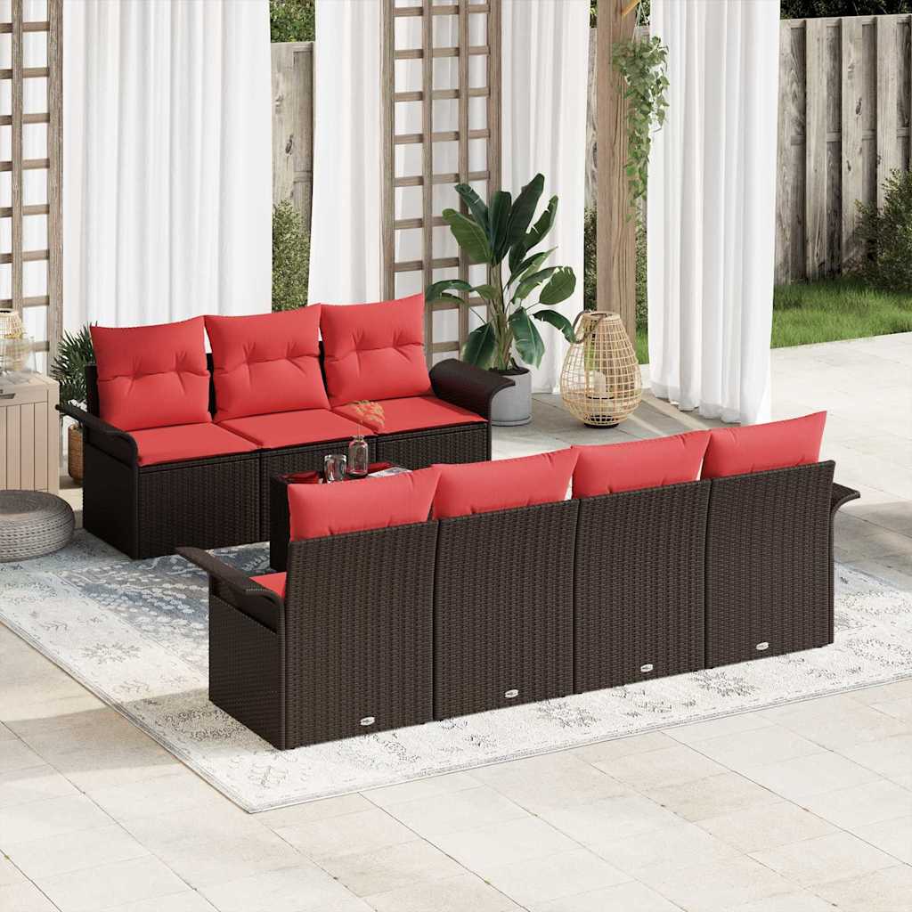 vidaXL Tuinbank Set met kussen 8 pcs Bruin poly rattan
