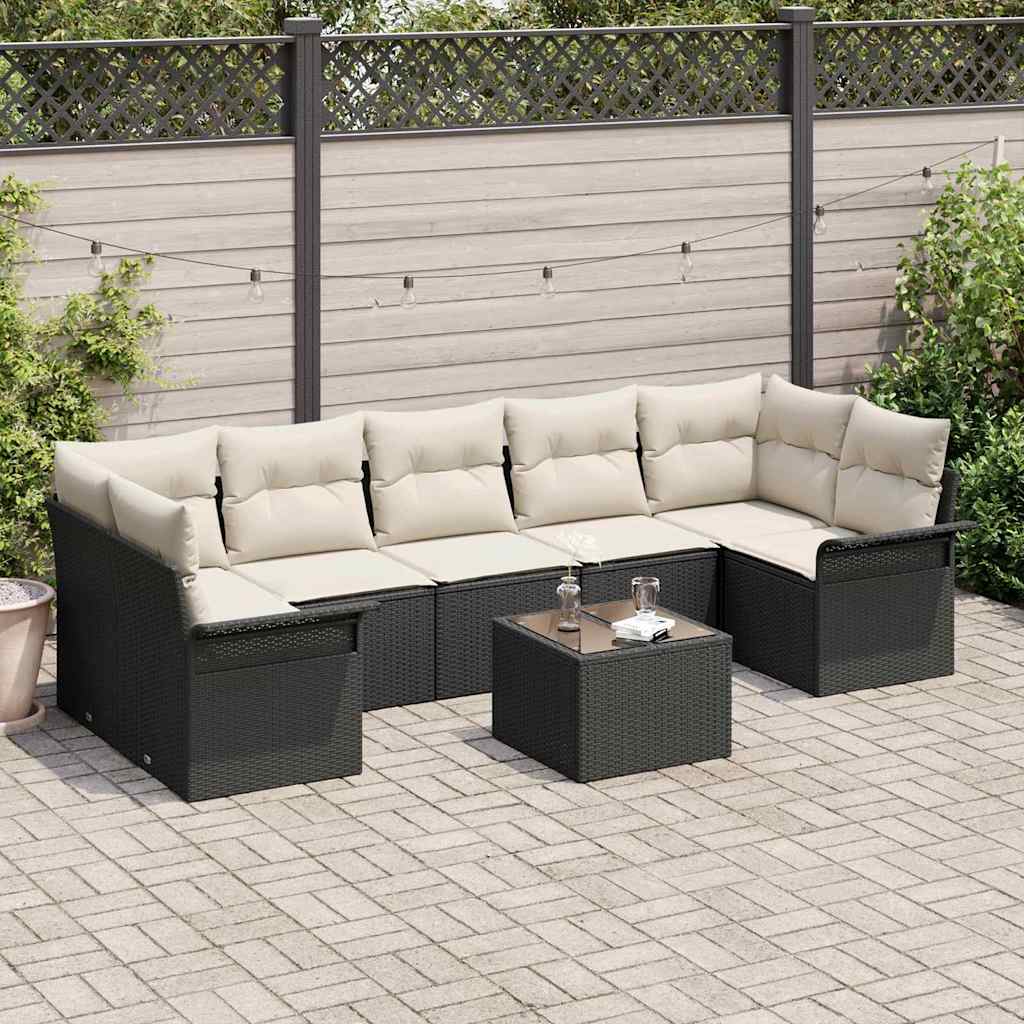 vidaXL Tuinbank Set met kussen 8 pcs Zwart poly rattan