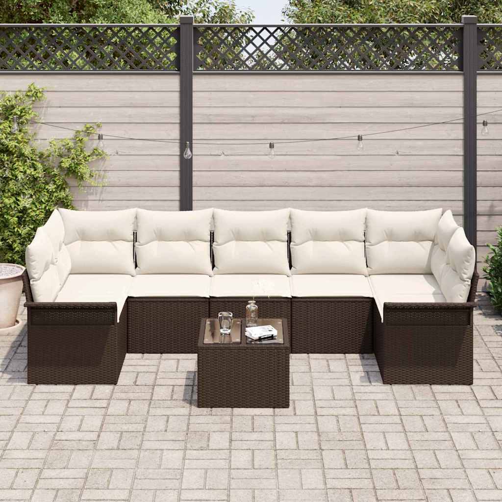 vidaXL Tuinbank Set met kussen 8 pcs Zwart poly rattan