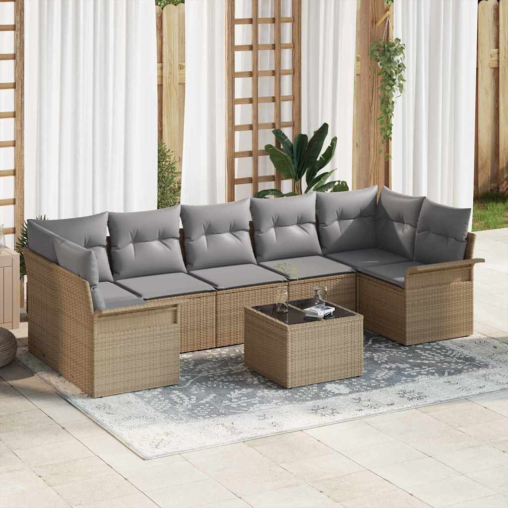 vidaXL Tuinbank Set met kussen 8 pcs Zwart poly rattan