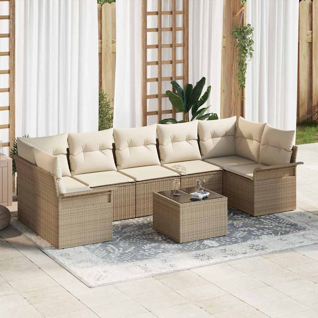vidaXL Tuinbank Set met kussen 8 pcs Zwart poly rattan