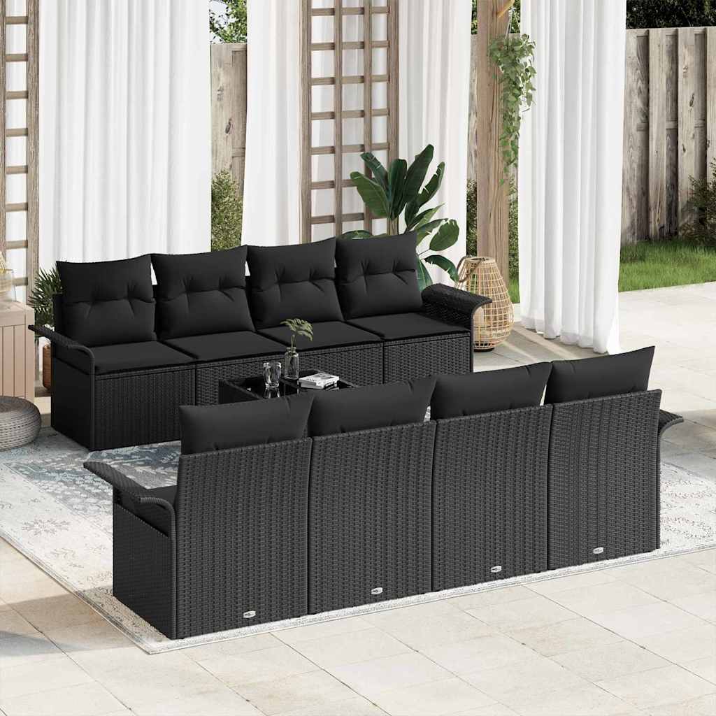 vidaXL Garden Sofa Set 9 pcs Black Poly Rattan