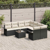 vidaXL Tuinbank Set 9 pcs Zwart Poly rattan
