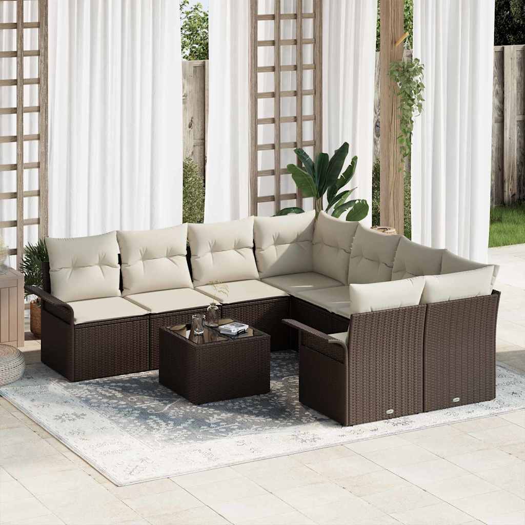 vidaXL Tuinbank Set 9 pcs Zwart Poly rattan