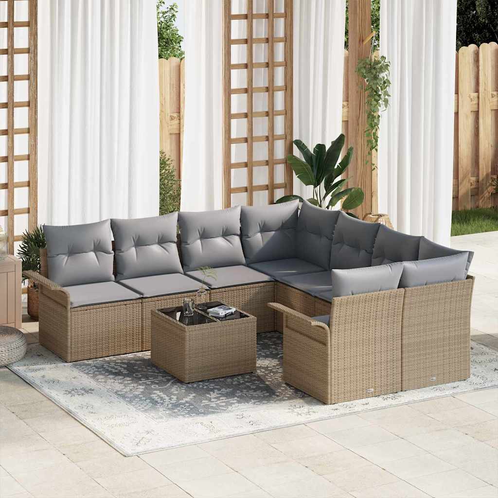 vidaXL Tuinbank Set 9 pcs Zwart Poly rattan