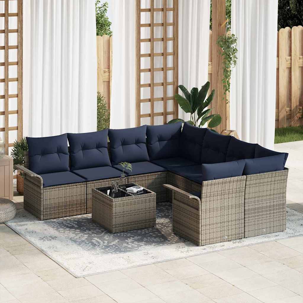 vidaXL Garden Sofa Set with Cushions 9 pcs Brown and Red Poly Rattan