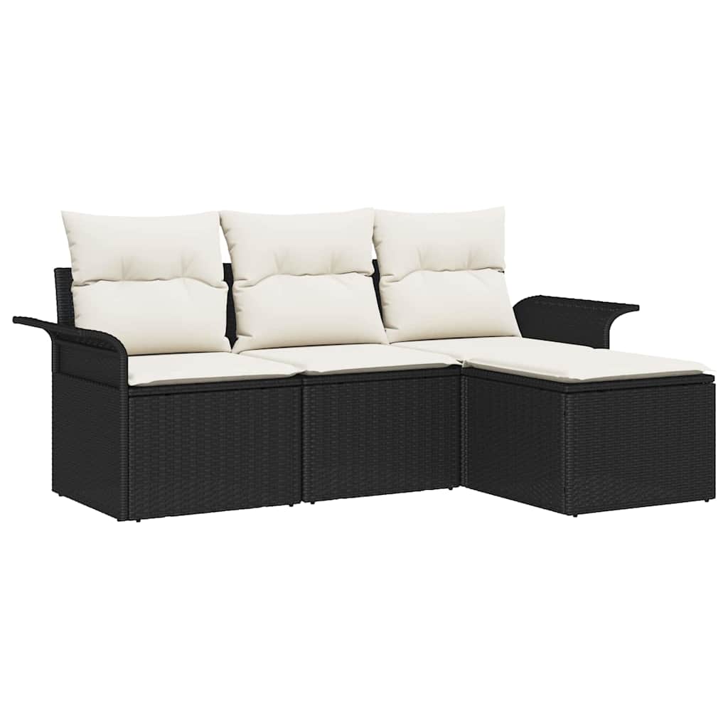 vidaXL Bankstel met kussen 4 pcs Zwart en Crème poly rattan