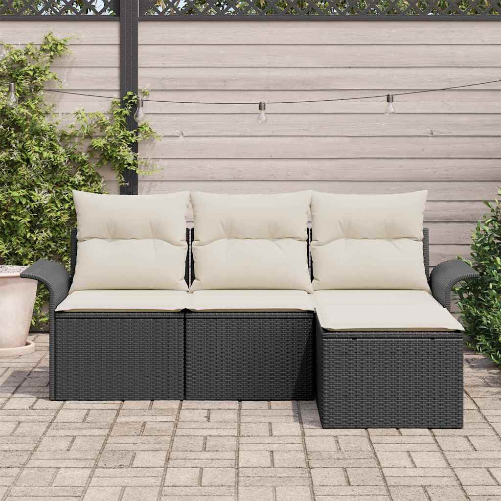 vidaXL Bankstel met kussen 4 pcs Zwart en Crème poly rattan
