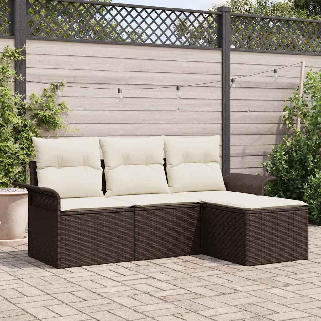 vidaXL Bankstel met kussen 4 pcs Zwart en Crème poly rattan