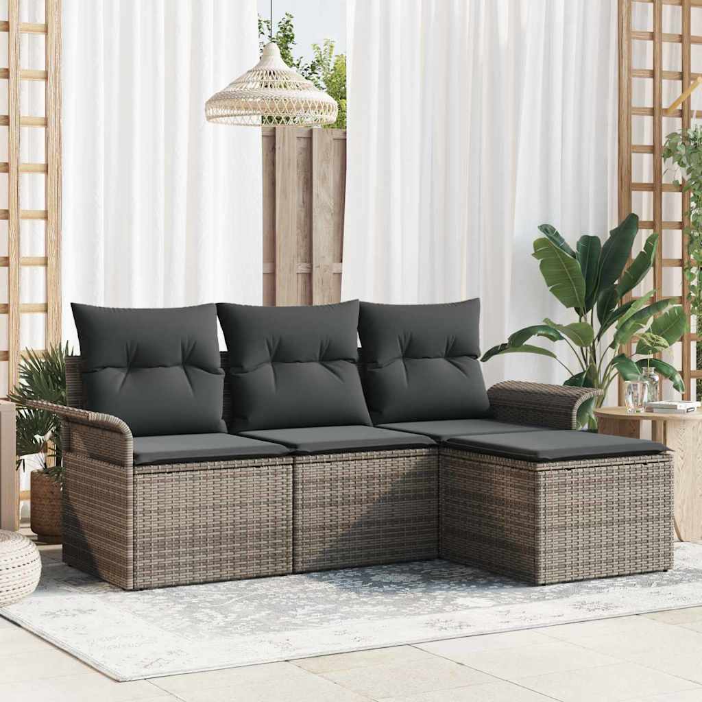 vidaXL Bankstel met kussen 4 pcs Zwart en Crème poly rattan