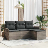 vidaXL Bankstel met kussen 4 pcs Zwart en Crème poly rattan